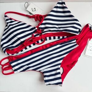 Khongboon Patriotic NWT Striped Navy and Red Bikini Set ***see notes USA